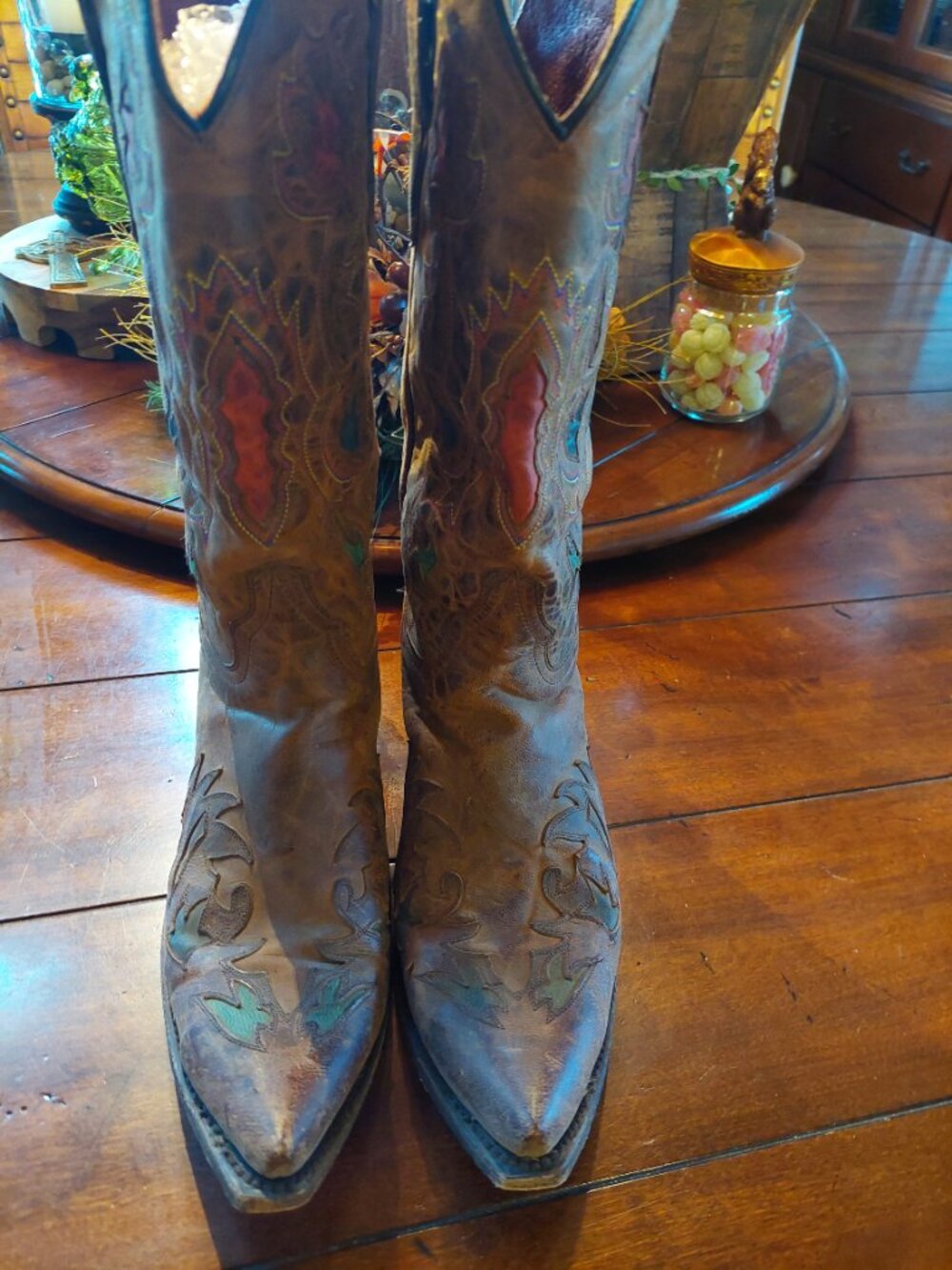 Dan Post Rosie Tan western boots brown, multi overlay, size 10, DP 3411
